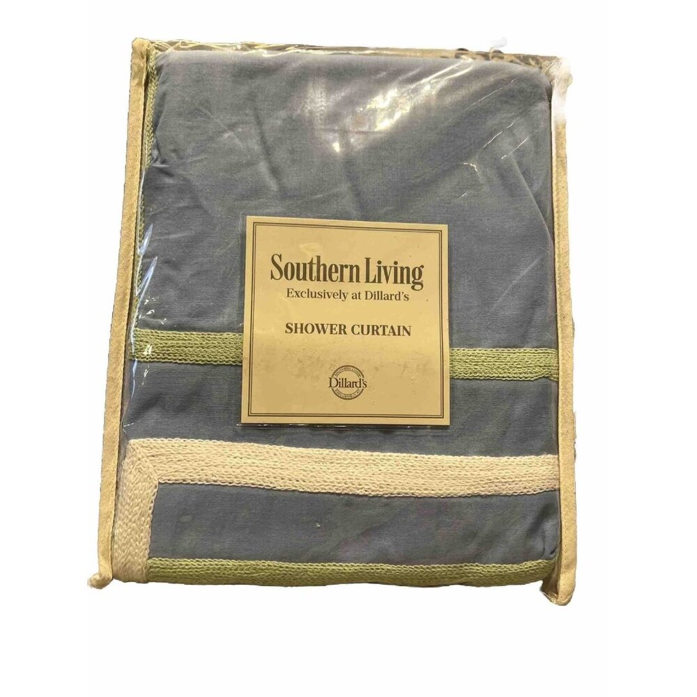 Southern Living Sutton Cotton Shower Curtain White Green Blue Accents  72"x72"